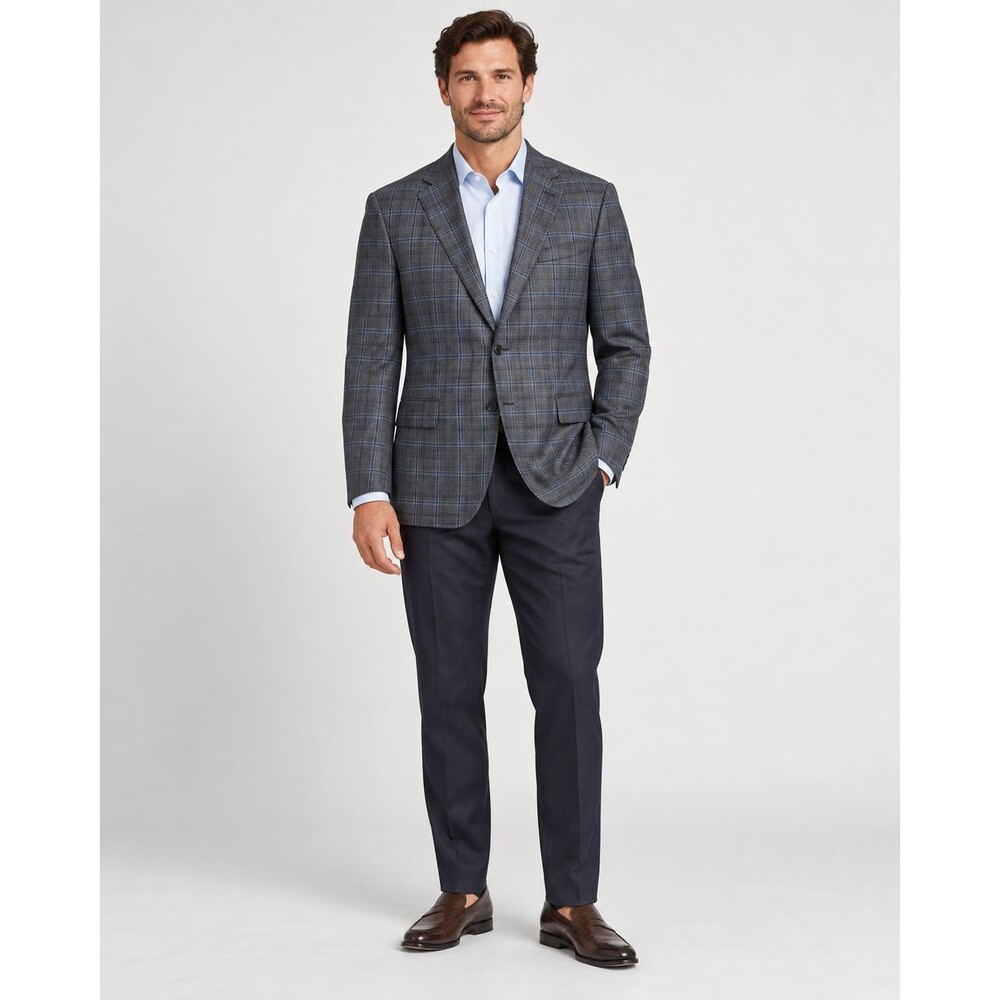 Peter Millar 46R Gray Blue Plaid Wool Blazer Sport Coat Men’s